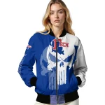 la tech skull outline blue white bomber jacket best selling
