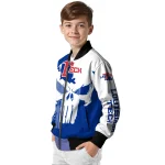 la tech skull outline blue white bomber jacket best selling