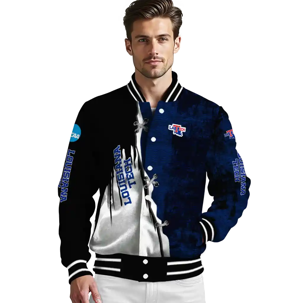 la tech torn texture print blue black varsity jacket high quality la tech torn texture print blue black varsity jacket high quality