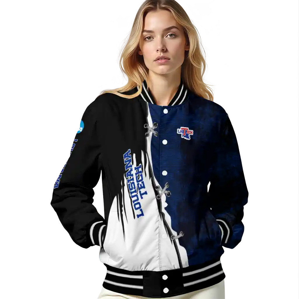 la tech torn texture print blue black varsity jacket latest model la tech torn texture print blue black varsity jacket latest model