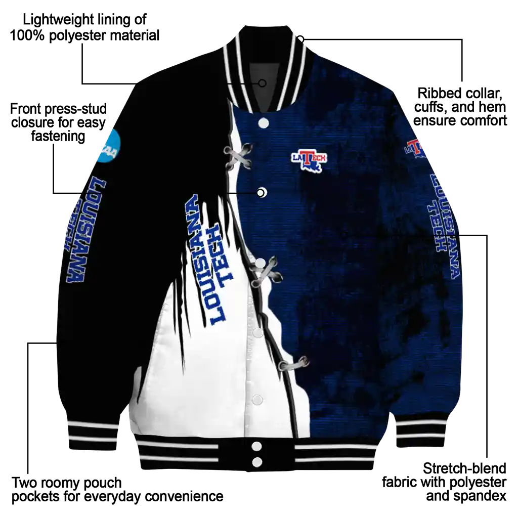 la tech torn texture print blue black varsity jacket new arrival la tech torn texture print blue black varsity jacket new arrival