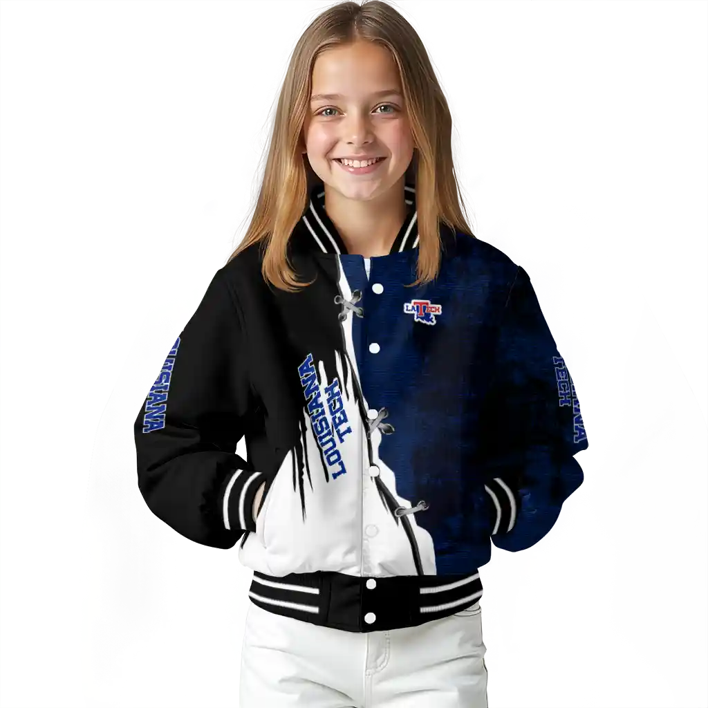 la tech torn texture print blue black varsity jacket top rated la tech torn texture print blue black varsity jacket top rated