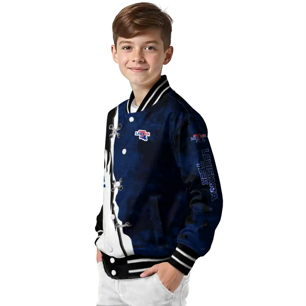 la tech torn texture print blue black varsity jacket trendy la tech torn texture print blue black varsity jacket trendy
