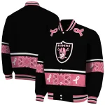 las vegas raiders pink ribbon black pink varsity jacket best selling