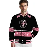 las vegas raiders pink ribbon black pink varsity jacket best selling