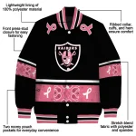 las vegas raiders pink ribbon black pink varsity jacket best selling
