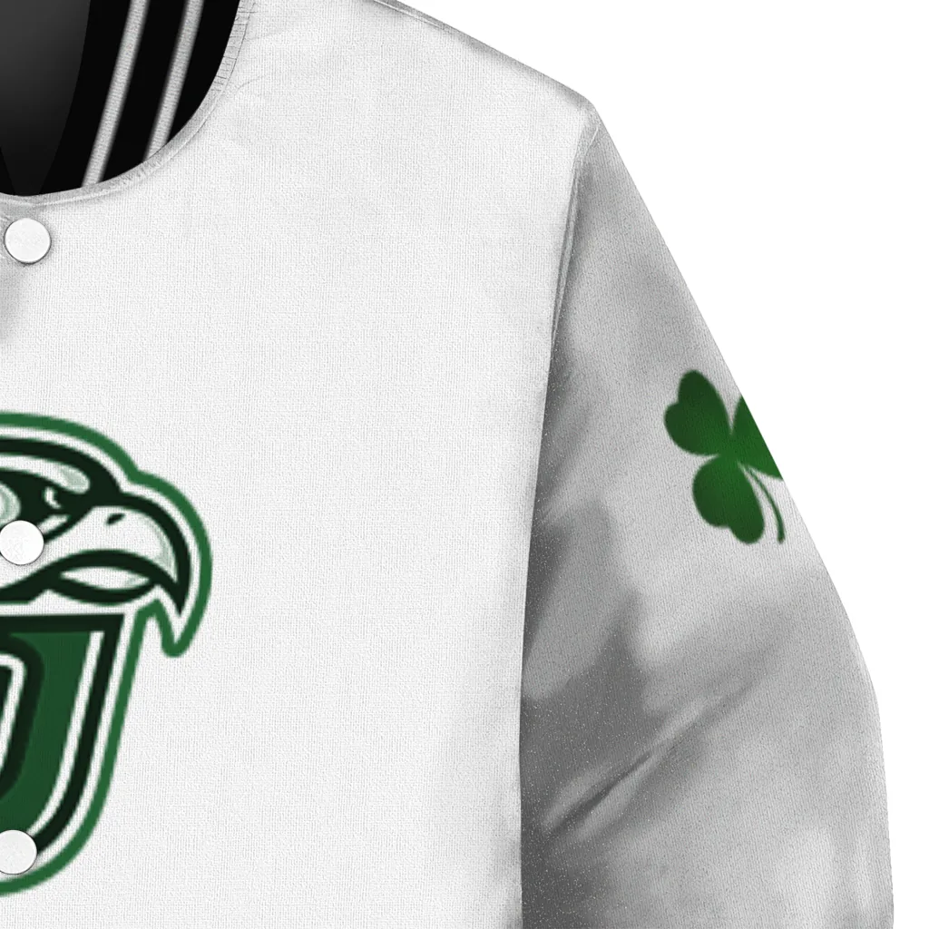 liberty flames clovers pattern white green varsity jacket premium grade liberty flames clovers pattern white green varsity jacket premium grade