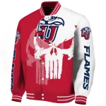 liberty flames skull outline red white varsity jacket best selling