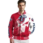 liberty flames skull outline red white varsity jacket best selling