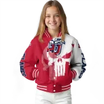 liberty flames skull outline red white varsity jacket best selling