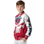 liberty flames skull outline red white varsity jacket best selling