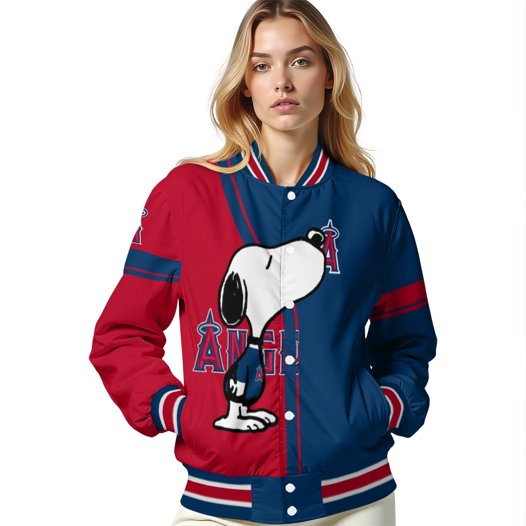 los angeles angels snoopy attitude blue varsity jacket latest model los angeles angels snoopy attitude blue varsity jacket latest model