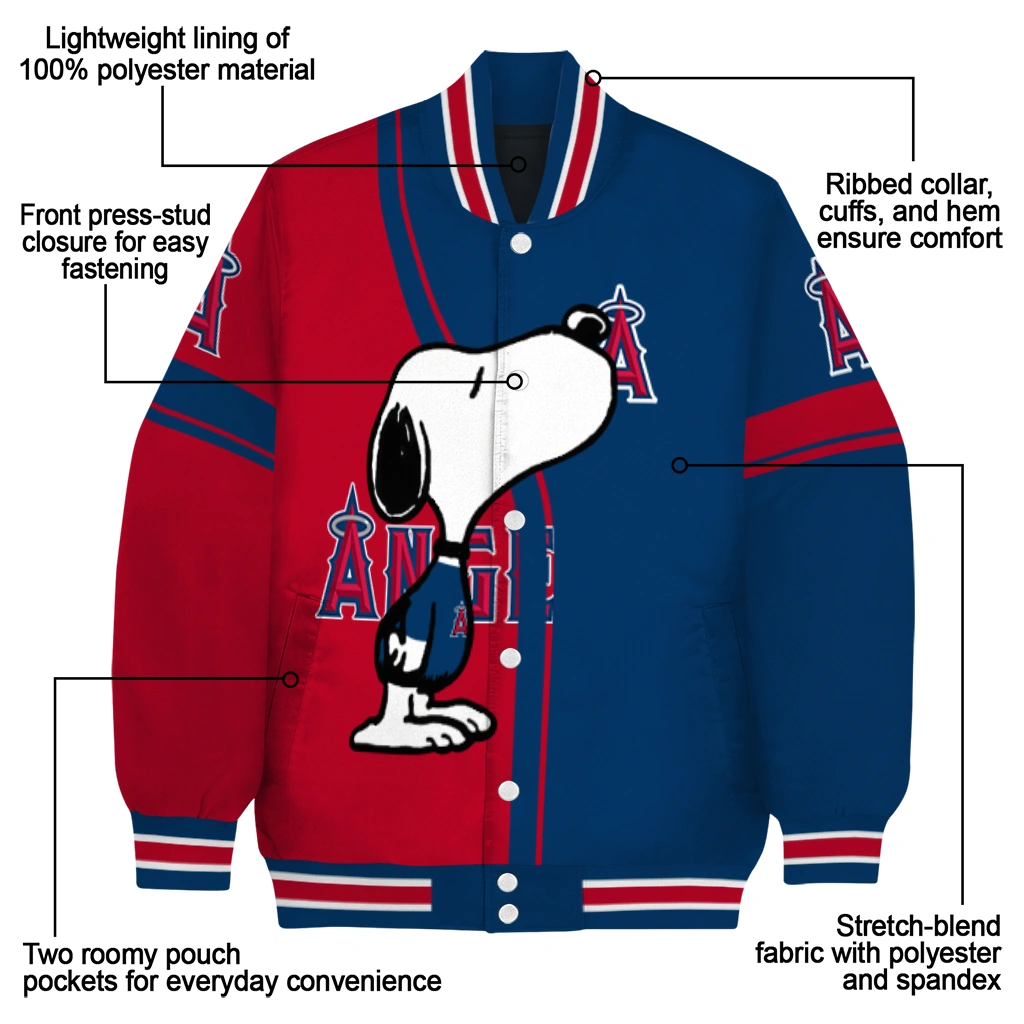 los angeles angels snoopy attitude blue varsity jacket new arrival los angeles angels snoopy attitude blue varsity jacket new arrival