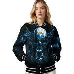 los angeles chargers skull bite blue black varsity jacket best selling