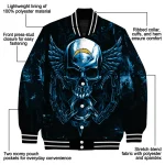 los angeles chargers skull bite blue black varsity jacket best selling