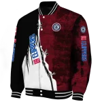 los angeles clippers edgy scratch effect red black varsity jacket best selling