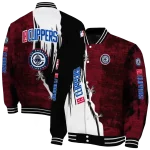 los angeles clippers edgy scratch effect red black varsity jacket best selling