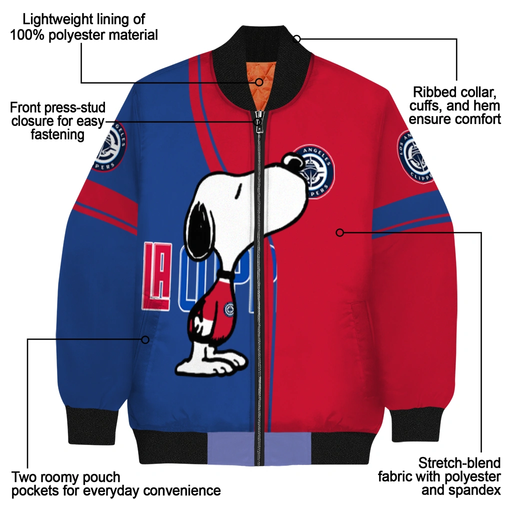 los angeles clippers snoopy attitude red bomber jacket new arrival los angeles clippers snoopy attitude red bomber jacket new arrival