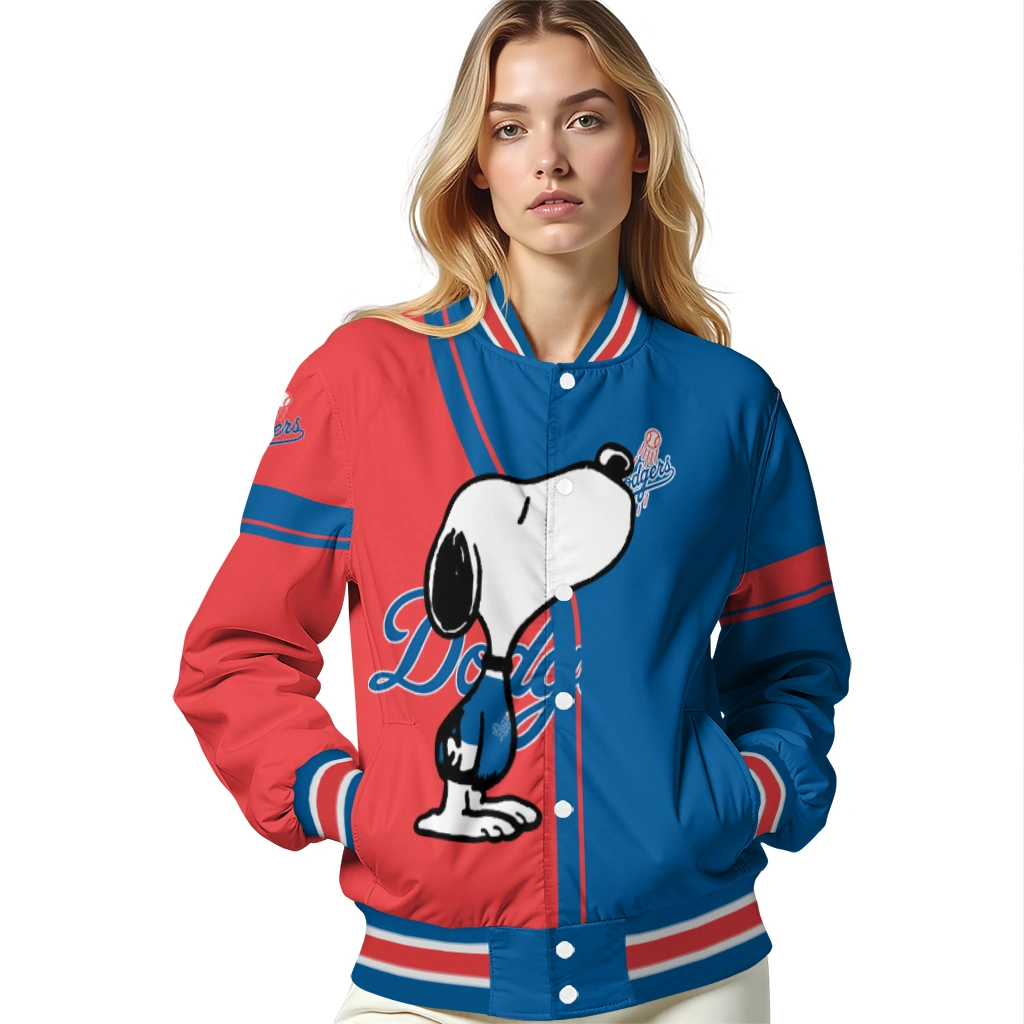 los angeles dodgers snoopy attitude blue varsity jacket latest model los angeles dodgers snoopy attitude blue varsity jacket latest model