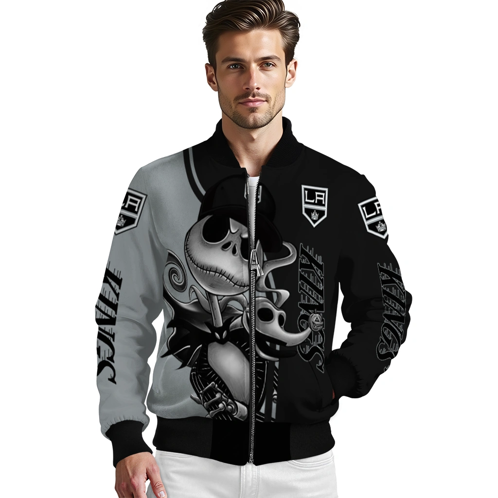 los angeles kings spooky grin black bomber jacket high quality los angeles kings spooky grin black bomber jacket high quality