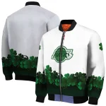 los angeles lakers clover pattern print white green bomber jacket best selling