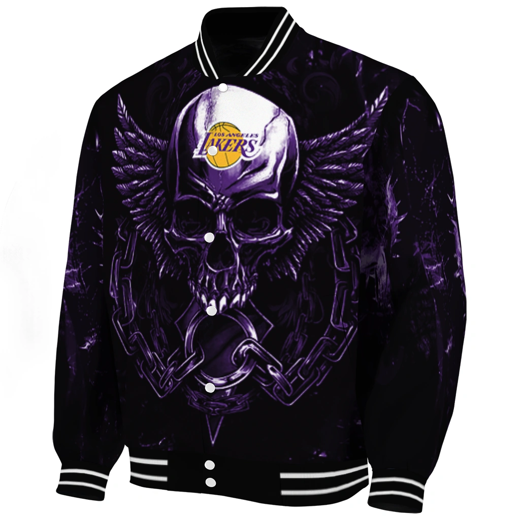 los angeles lakers skull bite purple black varsity jacket best selling los angeles lakers skull bite purple black varsity jacket best selling