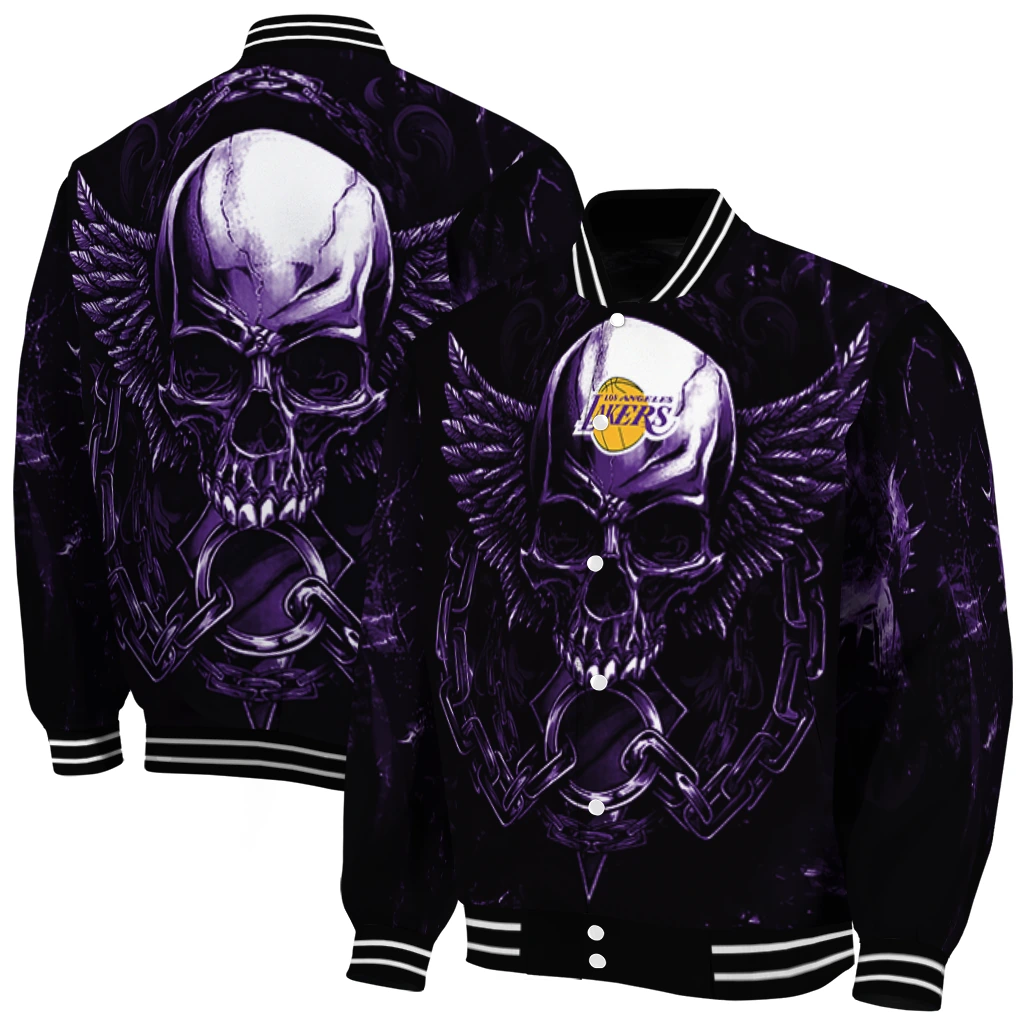 los angeles lakers skull bite purple black varsity jacket fashion forward los angeles lakers skull bite purple black varsity jacket fashion forward