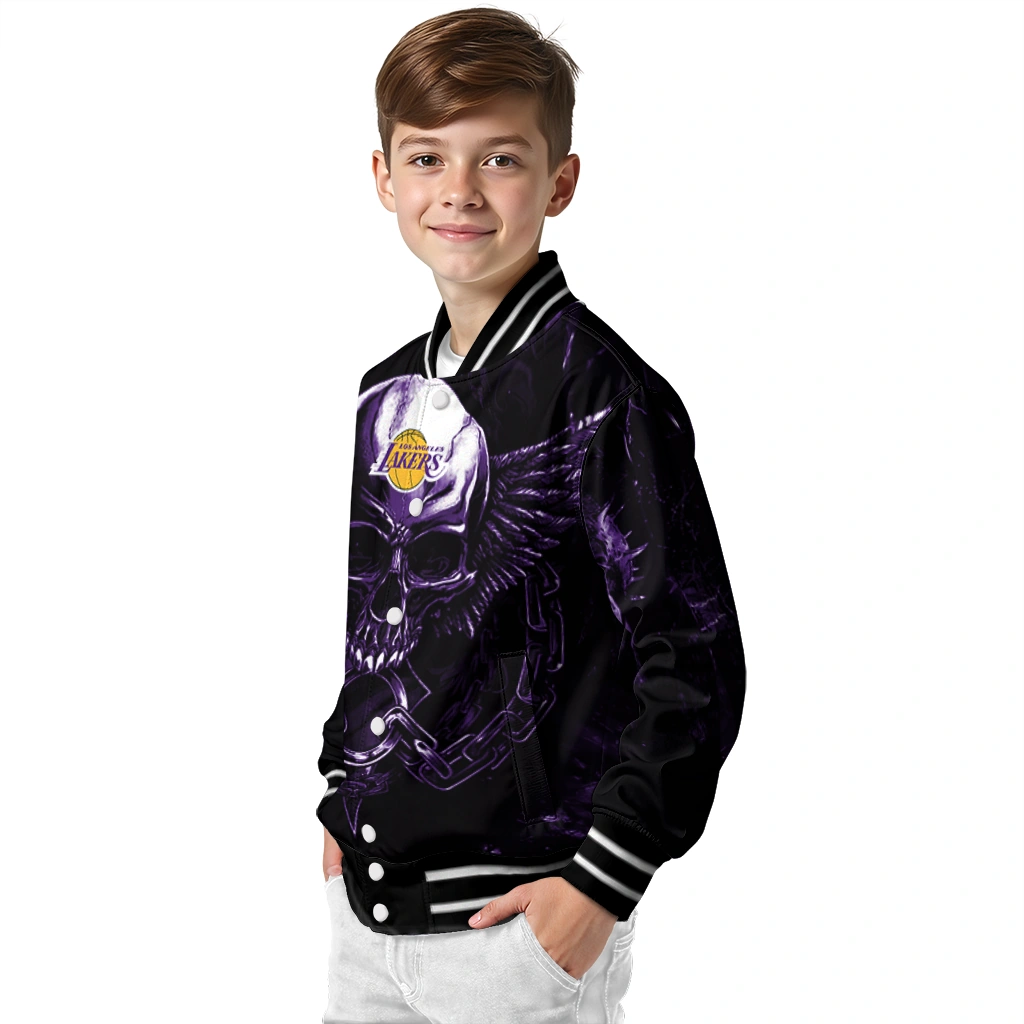 los angeles lakers skull bite purple black varsity jacket trendy los angeles lakers skull bite purple black varsity jacket trendy
