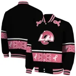 los angeles rams pink ribbon black pink varsity jacket best selling