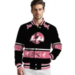 los angeles rams pink ribbon black pink varsity jacket best selling