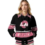 los angeles rams pink ribbon black pink varsity jacket best selling