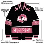 los angeles rams pink ribbon black pink varsity jacket best selling