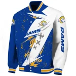 los angeles rams ripped bolt blue white varsity jacket best selling
