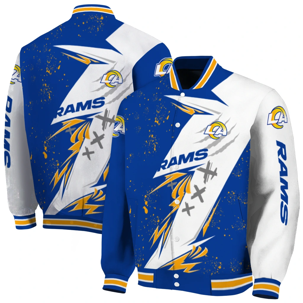 los angeles rams ripped bolt blue white varsity jacket fashion forward los angeles rams ripped bolt blue white varsity jacket fashion forward