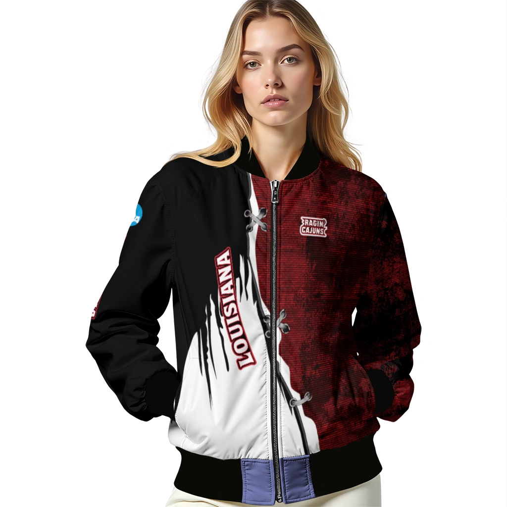 louisiana ragin cajuns torn texture print red black bomber jacket latest model louisiana ragin cajuns torn texture print red black bomber jacket latest model