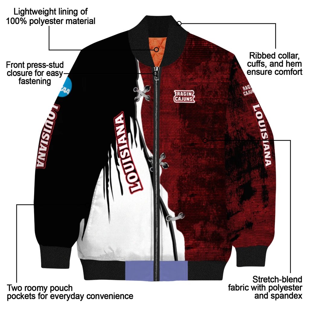 louisiana ragin cajuns torn texture print red black bomber jacket new arrival louisiana ragin cajuns torn texture print red black bomber jacket new arrival