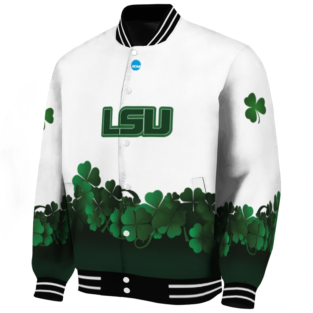 lsu tigers clovers pattern white green varsity jacket best selling lsu tigers clovers pattern white green varsity jacket best selling