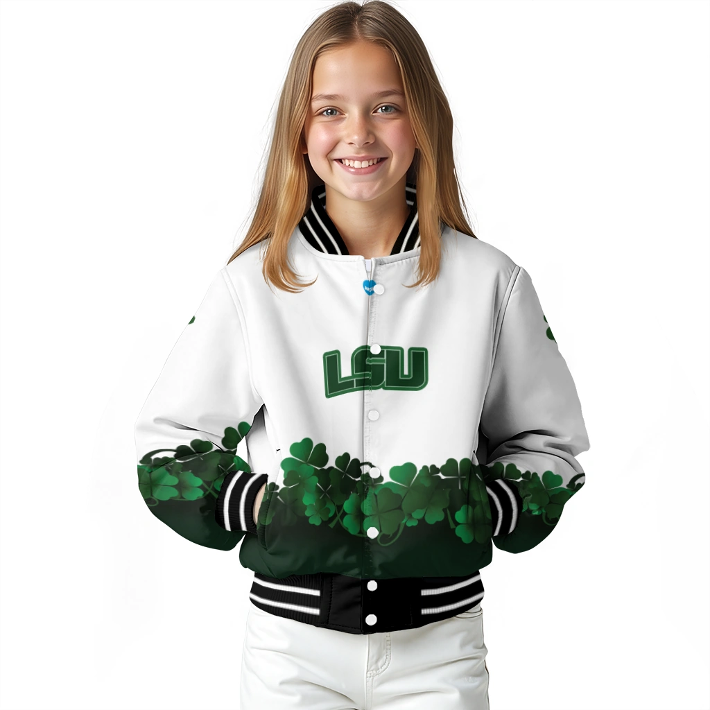 lsu tigers clovers pattern white green varsity jacket top rated lsu tigers clovers pattern white green varsity jacket top rated
