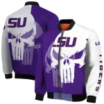 lsu tigers skull outline purple white bomber jacket best selling