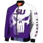 lsu tigers skull outline purple white bomber jacket best selling