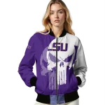 lsu tigers skull outline purple white bomber jacket best selling