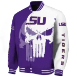 lsu tigers skull outline purple white varsity jacket best selling
