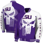 lsu tigers skull outline purple white varsity jacket best selling