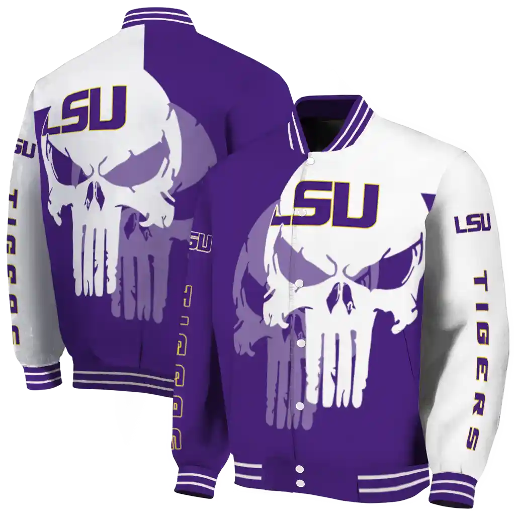 lsu tigers skull outline purple white varsity jacket fashion forward lsu tigers skull outline purple white varsity jacket fashion forward
