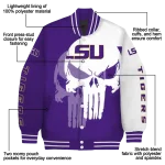 lsu tigers skull outline purple white varsity jacket best selling