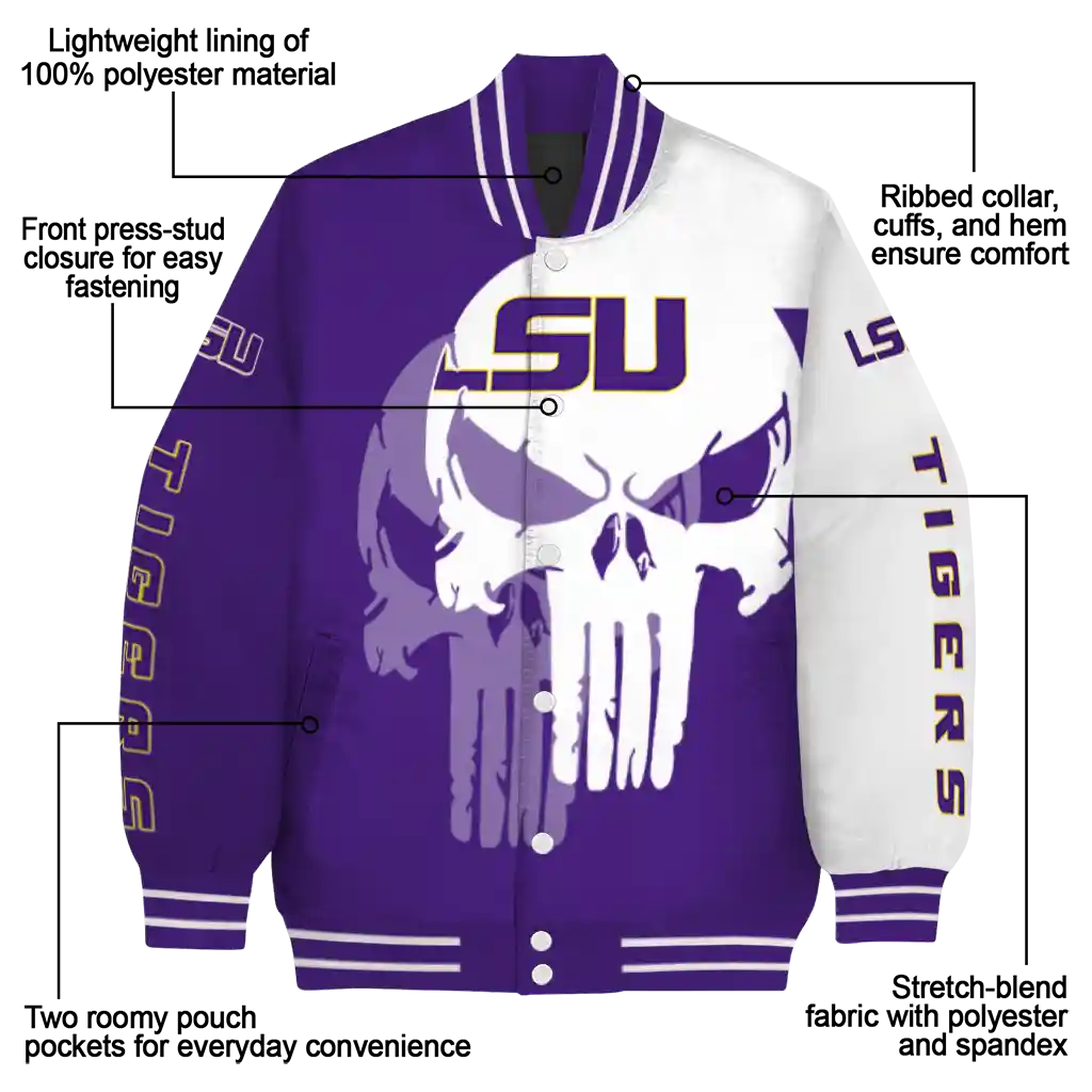 lsu tigers skull outline purple white varsity jacket new arrival lsu tigers skull outline purple white varsity jacket new arrival