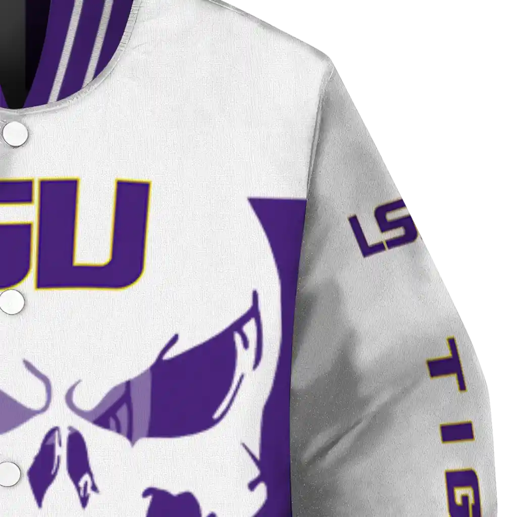 lsu tigers skull outline purple white varsity jacket premium grade lsu tigers skull outline purple white varsity jacket premium grade