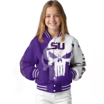 lsu tigers skull outline purple white varsity jacket best selling