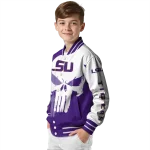 lsu tigers skull outline purple white varsity jacket best selling