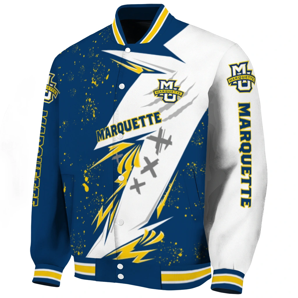 marquette golden eagles ripped bolt blue white varsity jacket best selling marquette golden eagles ripped bolt blue white varsity jacket best selling